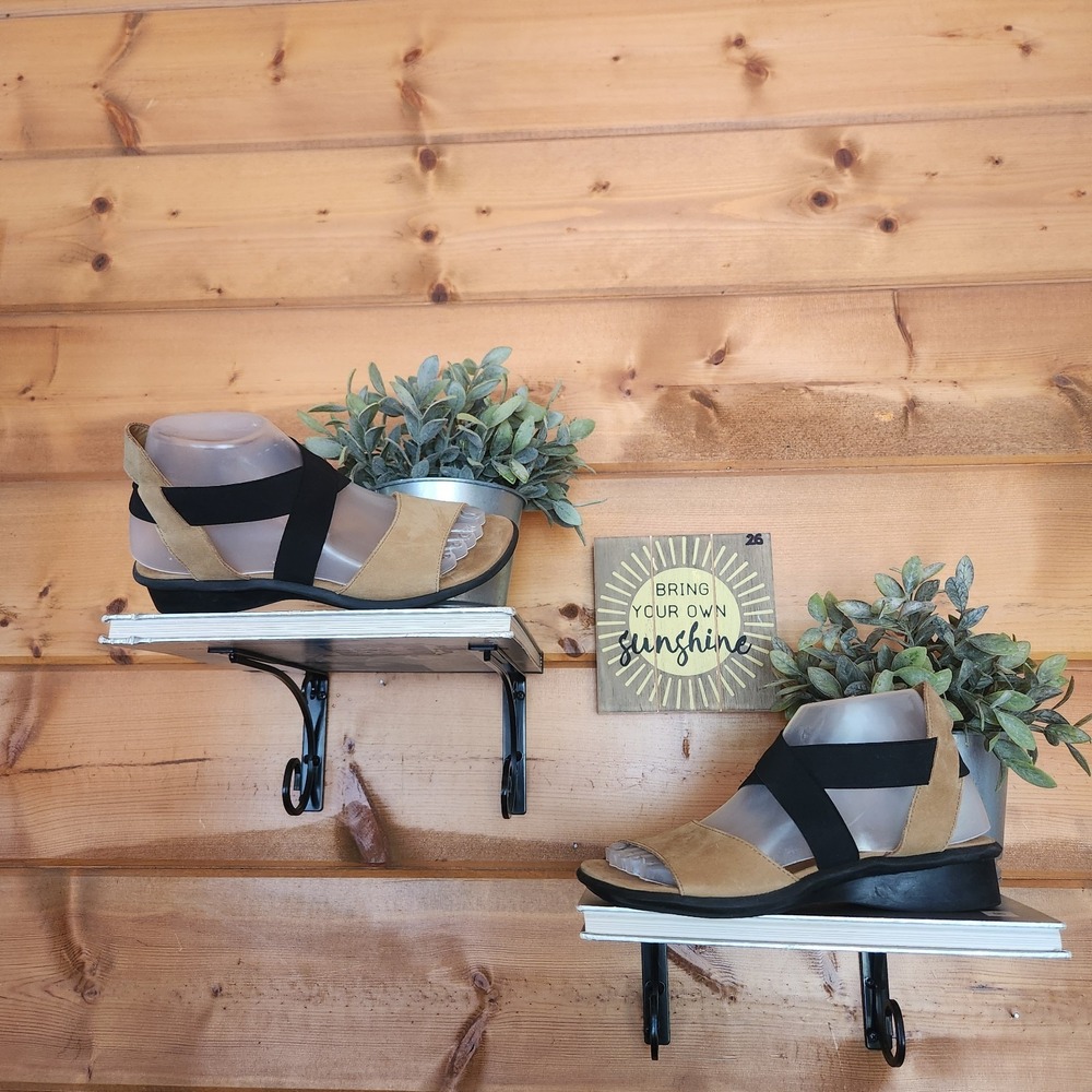 France Arche Satia Soft Leather Comfort Lactae Hevea Wedge Sandals Stretch Sz 38